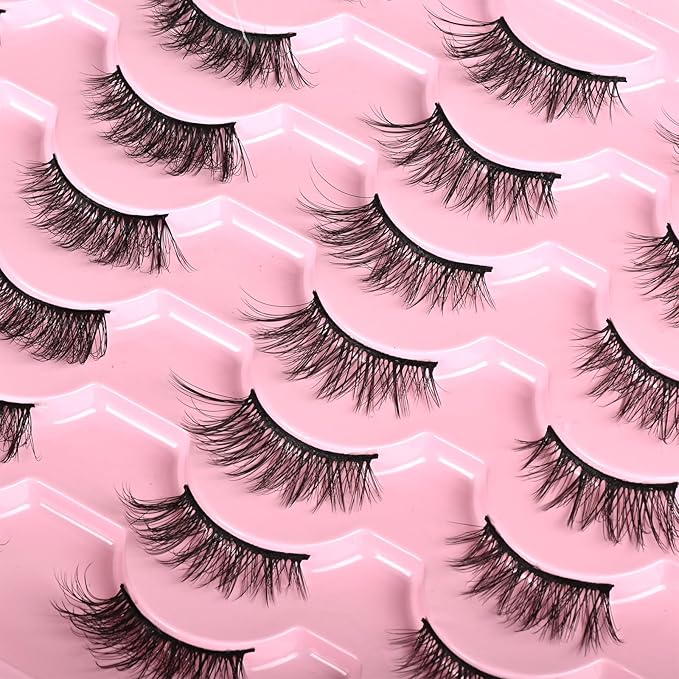 FARRED Half Lashes Natural Look Short Eyelashes Cat Eye Lash Fluffy Natural Lashes Wispy False Eyelash 14 Pairs Faux Mink Strip Eye Lashes Pack for Daily Makeup (F15 | 9-14mm)-Velvo Beauty