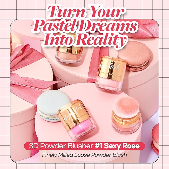 Hope Girl 3D Powder Blusher 0.17oz | Skin-Loving Korean Mini Blush for Cheeks and Eye Makeup w/Allantoin | K Beauty Cool Toned Vibrant Sunkissed Fine Powder Makeup Blush Cosmetics (#01 Sexy Rose)-Velvo Beauty