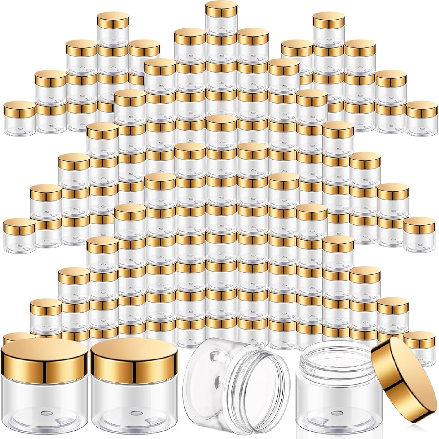 SATINIOR 100 Pcs Plastic Jars with Lids Small Containers Lids Wide Mouth Small Plastic Containers for Lotion Cream Rhinestones Body Butters Travel Storage(6 oz, Gold)-Velvo Beauty