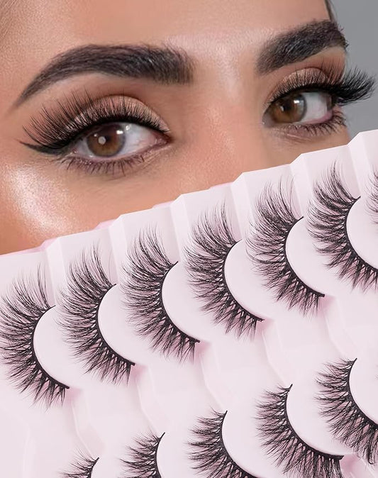 Cat Eye Lashes Soft Mink False Eyelashes Natural False Lashes Wispy Fake Lashes C Curl Faux Mink Lashes Fluffy False Lashes Pack 17MM-Velvo Beauty