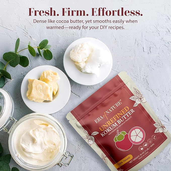 era of nature Kokum Butter Raw - 16 oz (1lb) - Natural Butter for Body Butters, Lotion Bars, Lip Balm, Soap Making – Blends Well with Shea or Cocoa Butter – For Stretch Marks, Scars, Pregnancy Care-Velvo Beauty