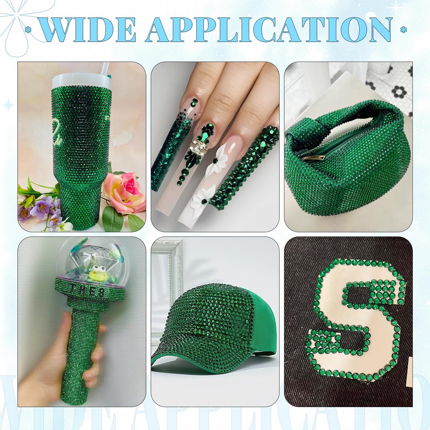 6000Pcs Resin Rhinestones for Bedazzling with 3Pcs B7000 Jewelry Glue, 1 Box Emerald Green Flatback Rhinestones for Crafting Crafts DIY, Crystals Gems for Clothing Shoes Tumblers Nail Art Makeup-Velvo Beauty