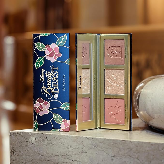 Sigma Beauty Cheek Palette – Disney’s Beauty and the Beast Pink Blush and Highlighter Makeup Palette - Smooth, Buttery Soft Pressed Powder with a Clean Formula and Long-Lasting Wear-Velvo Beauty