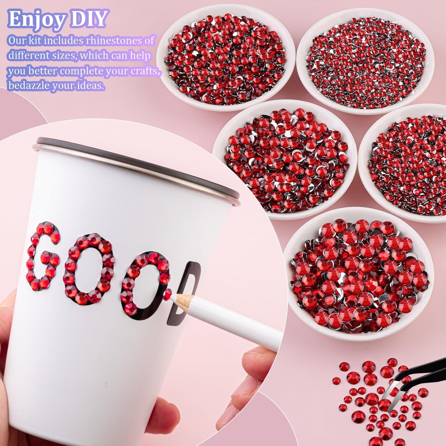 30000Pcs Resin Rhinestones with Tweezers for Crafting, Red Flatback Gems, Bedazzling Crystal with 3Pcs 10ml B7000 Jewelry Glue for DIY Crafts Clothing Tumblers Shoes Fabric Nail Art-Velvo Beauty