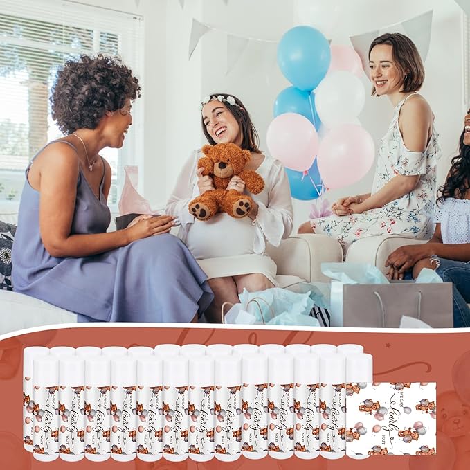 Loopeer 50 Pcs Lip Balm Gift Set Baby Shower Party Favors Natural Ingredients Beeswax lipsticks Gender Reveal Favors Gift Chapped Lips Care Products for Baby Kids Men Women and Children (Bear)-Velvo Beauty