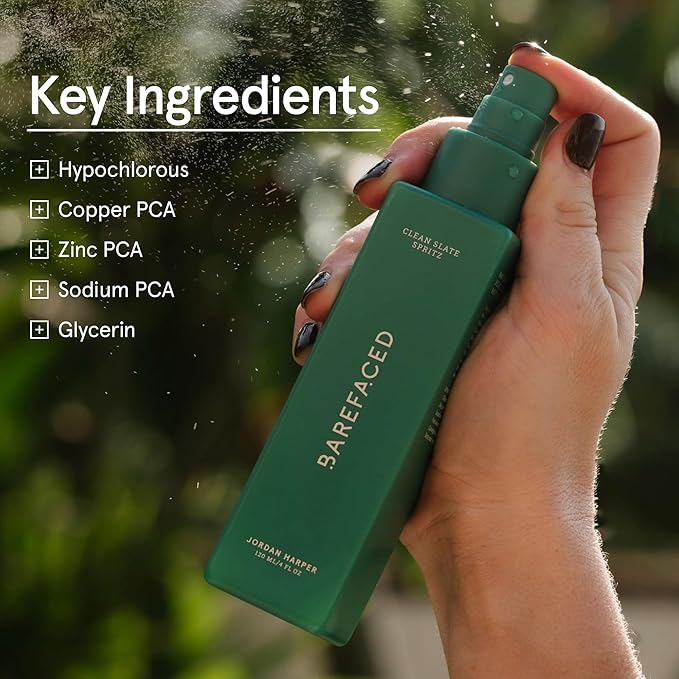 Barefaced Clean Slate Spritz 4 Fl Oz - Hypochlorous Acid Mist for Face & Body, Cleanses Skin on the Go, Setting Spray For Makeup, Boosts Hydration, Reduces Redness, and Soothes Sensitive Skin-Velvo Beauty