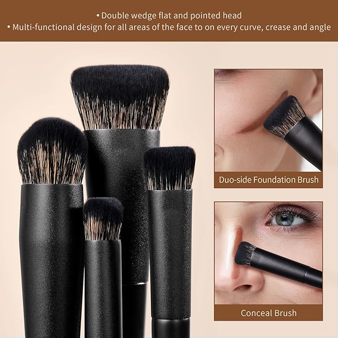 Jessup Makeup Brushes Set Jessup Make up Brushes 14Pcs Black Kabuki Foundation Eyeshadow Contour Concealer Powder Eyeliner Crease Eyebrow Blending Brush with Gift Box, T336-G-Velvo Beauty
