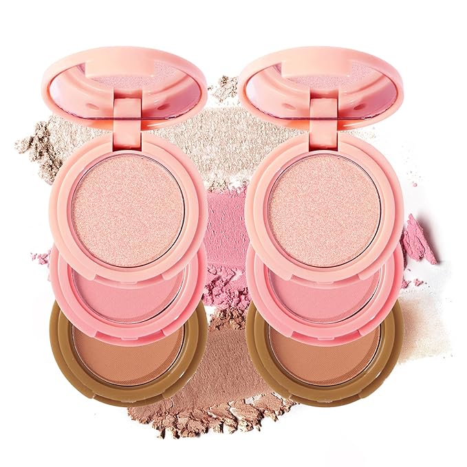 Makeup Eyeshadow Palettes, 3-in-1 Protable Multifunction Blush Highlighter Contour Palettes with 3 Trend Colors for Daily Natural Luster Makeup, Waterproof Long Lasting - 2 Pack #2-Velvo Beauty