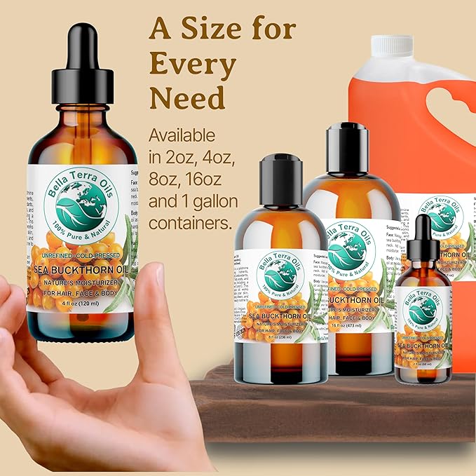 Bella Terra Oils Pure Sea Buckthorn Oil – 1 gallon, Unique Nutrient Blend, Nourishing, Non-Greasy, Radiant Glow for Skin, Softness for Hair-Velvo Beauty