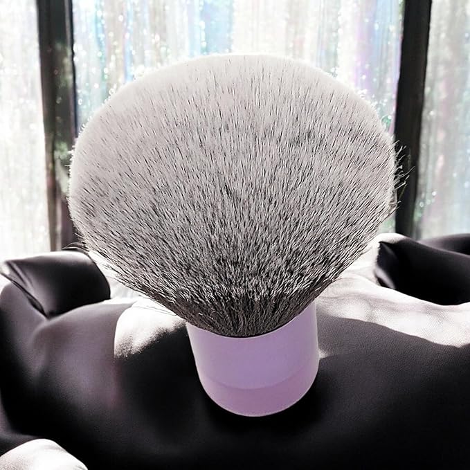 Luxurious and Large Ultra Soft Fluffy Powder Brush, Multipurpose Face, Body, Barber and Beauty Tool, with wooden base Soft Kabuki Brush by BevyGold (Violet)-Velvo Beauty