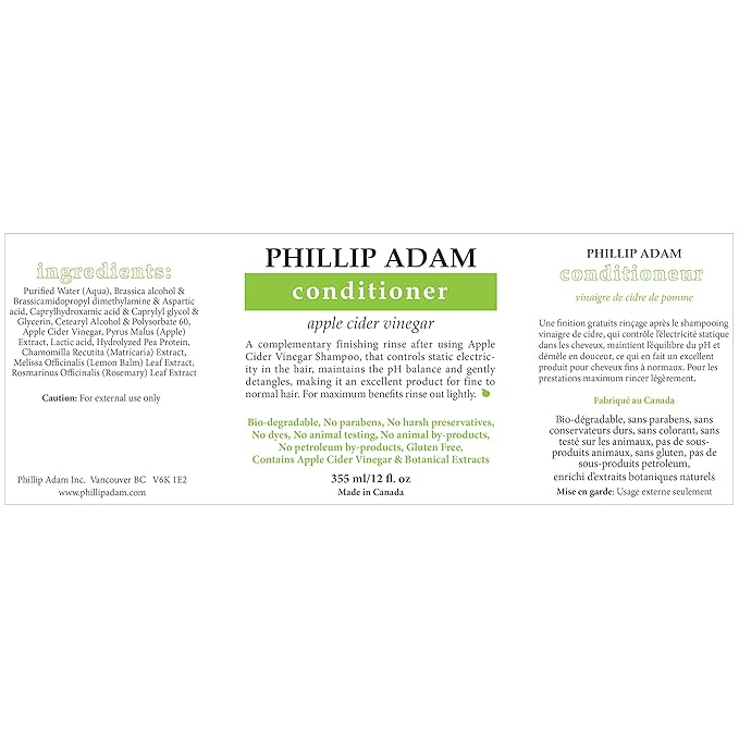 Phillip Adam Apple Cider Vinegar Shampoo and Conditioner Set for All Types of Hair - Sulfate Free - pH Balancing - 12 Ounce Each-Velvo Beauty