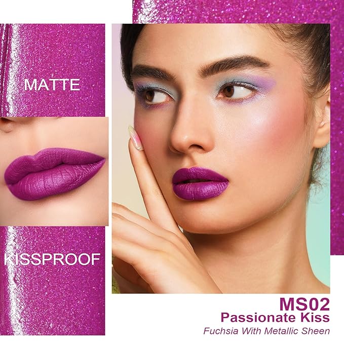 Oulac Matte Liquid Purple Lipstick for Women, Fuchsia Long lasting Lip Stain, Waterproof Highly Pigmented Creamy Formula Lipstick with Vitamin E, Vegan & Cruelty-Free, 4.5ml (MS02)-Velvo Beauty