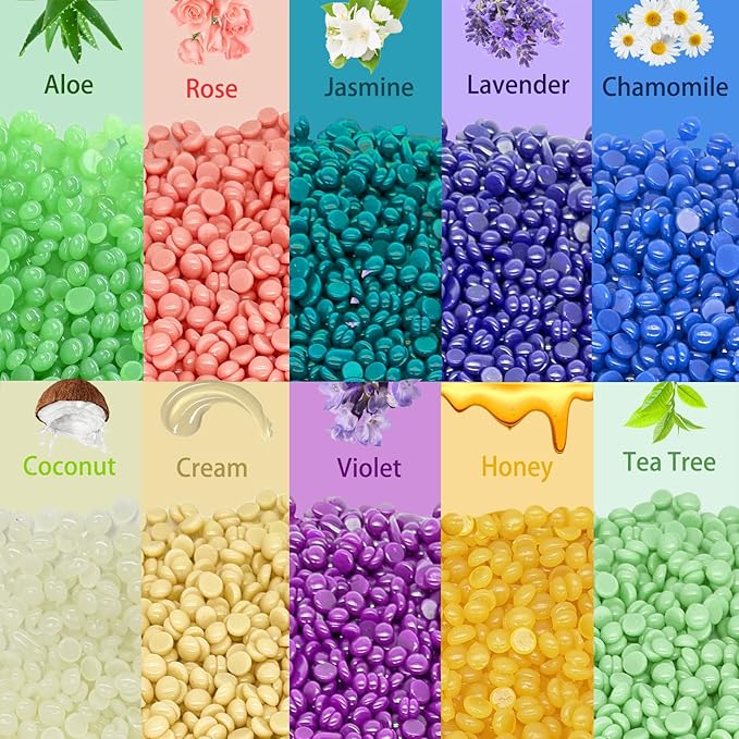 Hard Wax Beads, 2.2lb Wax Beans for Hair Removal, 10 Packs Multi Color Waxing Beads for Full Body, Face, Brazilian Bikini, Legs and Sensitive Skin at Home, Wax Refill for Women Men-Velvo Beauty
