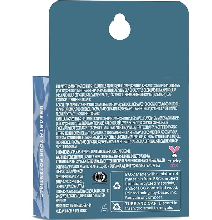 Cliganic Organic Lip Balm Set - 4 Flavors - Natural Hydrating for Cracked & Dry Lips-Velvo Beauty