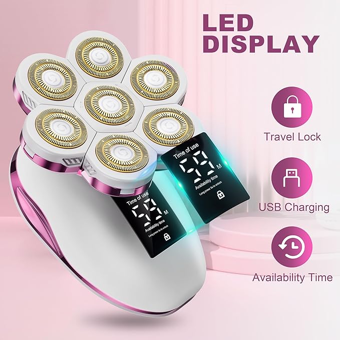Electric Razors for Women, Wet/Dry 7D Rechargeable Rotary Shaver for Legs, Water Resistant Grooming Kit - Electric Razors for Women, Facial Hair Removal, Bikini Trimmer, Lips - Gentle Hair Remo-Velvo Beauty
