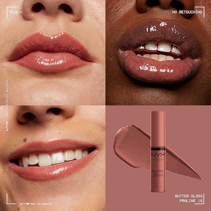 NYX PROFESSIONAL MAKEUP Butter Gloss, Non-Sticky Lip Gloss - Praline (Deep Nude)-Velvo Beauty