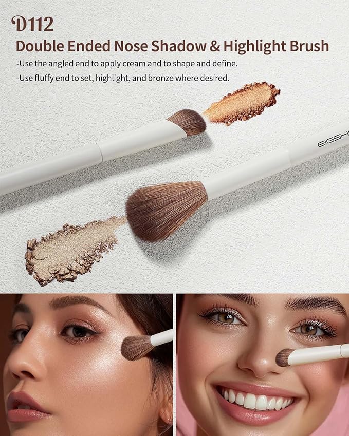 EIGSHOW Makeup Brush Set, 3Pcs Double Ended Face Makeup Brushes for Foundation Powder Contour Highlight Concealer Nose Shadow, Travel Gift Set (Beige)-Velvo Beauty