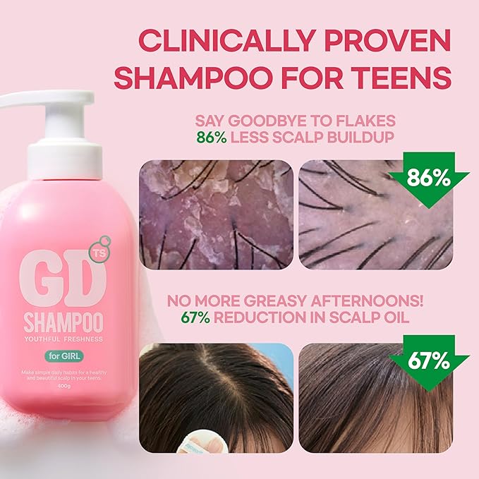 TS GD Shampoo for Girls | Korean Teen Shampoo with Upgraded Probiotics | Anti-Dandruff & Itchy Scalp Relief | Pink Peach Allergy-Free Fragrance | Sulfate-Free (13.53 fl oz, 400ml)-Velvo Beauty