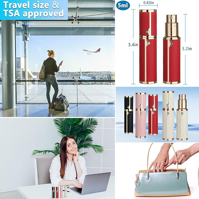 Refillable Travel Perfume Atomizer Bottle - 5ml Luxury Pocket Perfume Dispenser Pump, Travel Perfume Atomiser, Cologne Dispenser, Portable Size Sprayer Bottle for Traveling (Red)-Velvo Beauty