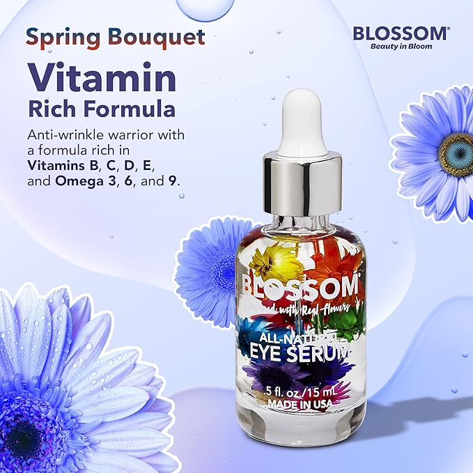 Blossom All Natural Organic Cruelty Free Moisturizing Eye Serum with Essential Oils, Infused with Real Flowers, Made in USA, 0.5 fl. oz., Spring Bouquet-Velvo Beauty