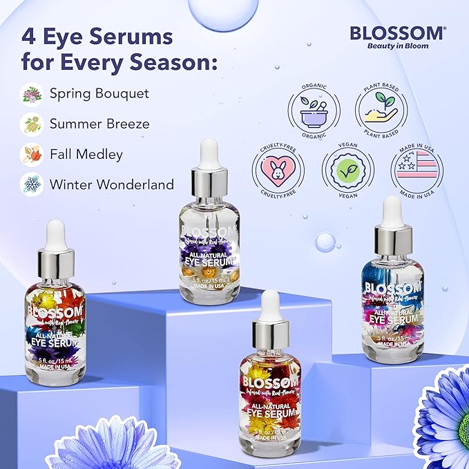 Blossom All Natural Organic Cruelty Free Moisturizing Eye Serum with Essential Oils, Infused with Real Flowers, Made in USA, 0.5 fl. oz., Spring Bouquet-Velvo Beauty