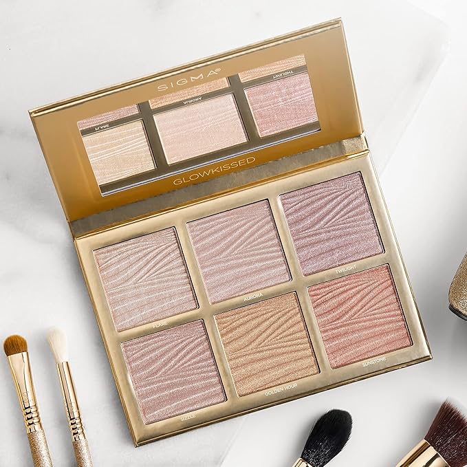 Sigma Beauty GlowKissed Highlight Palette | Highlighted Warm Tones | Glow Vibes, Mirror Included-Velvo Beauty