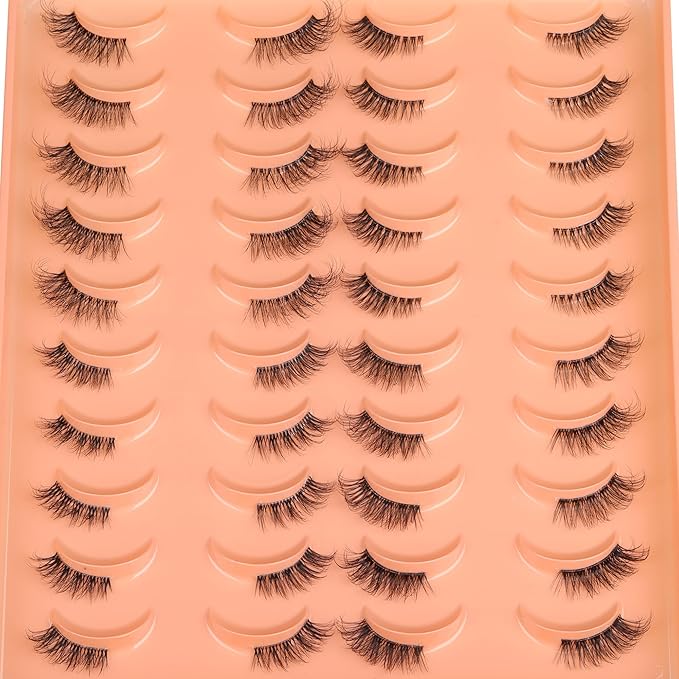 JIMIRE 20 Pairs Hlaf False Eyelashes with Clear Band Half Lashes Wispy Short Accent Lashes 4 Styles Mixed Cat Eye Mink Lashes Fluffy 3/4 Corner Fake Half Lashes Cat Eye Natural Look-Velvo Beauty