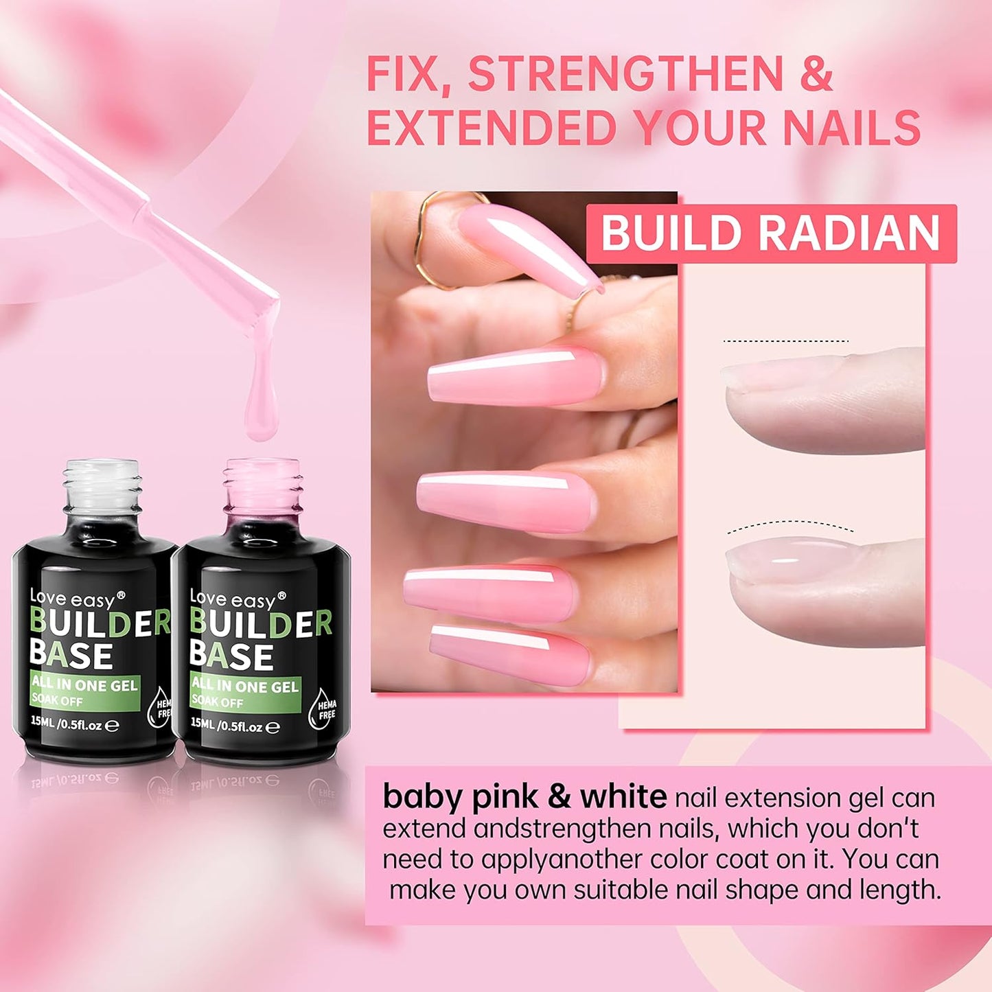 Hema Free Builder Gel (Milky White+ Baby Pink) - Hypoallergenic Strong Base Coat | Long-Lasting Adhesion (30+ Days) for Professional Nails Gift for Women-Velvo Beauty
