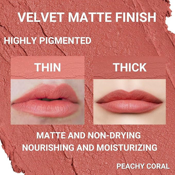 Oulac Nude Matte Lipstick for Women, Lipstick & Blush Duo, Peach Creamy Soft Satin Finish Lipsticks, Moisturising Formula, Rich Color Lightweight Lip Balm, Rose Oil, Vegan & Cruelty-Free| 3.6g (Y08)-Velvo Beauty