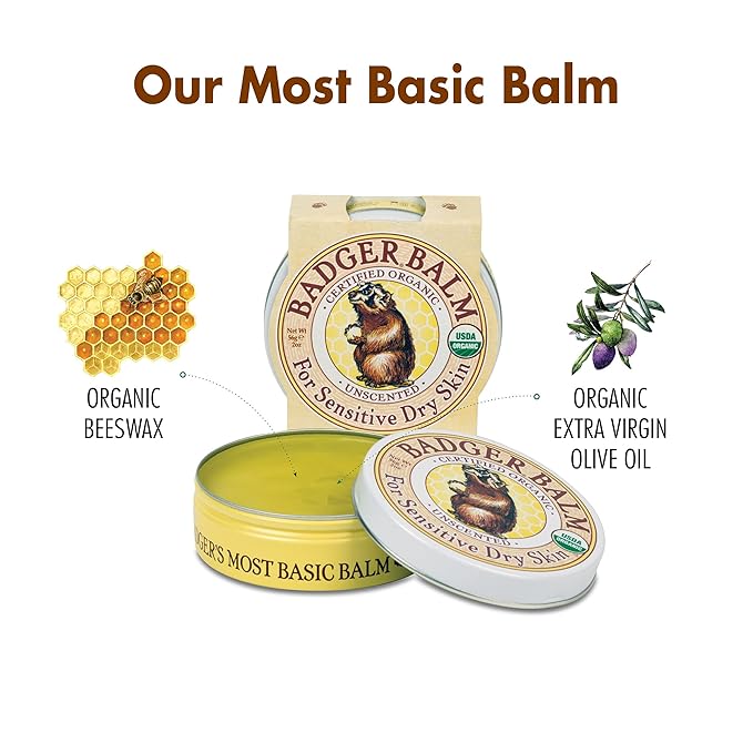 Badger - Unscented Dry Skin Balm, Sensitive Skin Balm, Moisturizing Balm for Dry Cracked Skin, Unscented Balm, Skin Moisturizer Balm, 2 oz (3 Pack)-Velvo Beauty