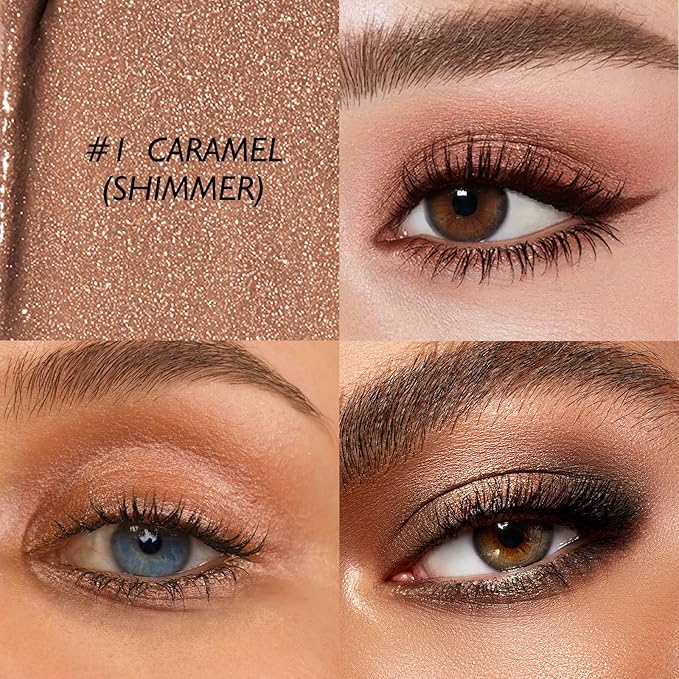 Eyeshadow Stick Waterproof Cream Eye Shadow Pencil Long-Lasting Crease-Proof Shimmer Glitter Eyeshadow Crayon Smooth High Pigmented Highlighter Neutral Eye Shadow Liner Makeup, 1 CARAMEL-Velvo Beauty
