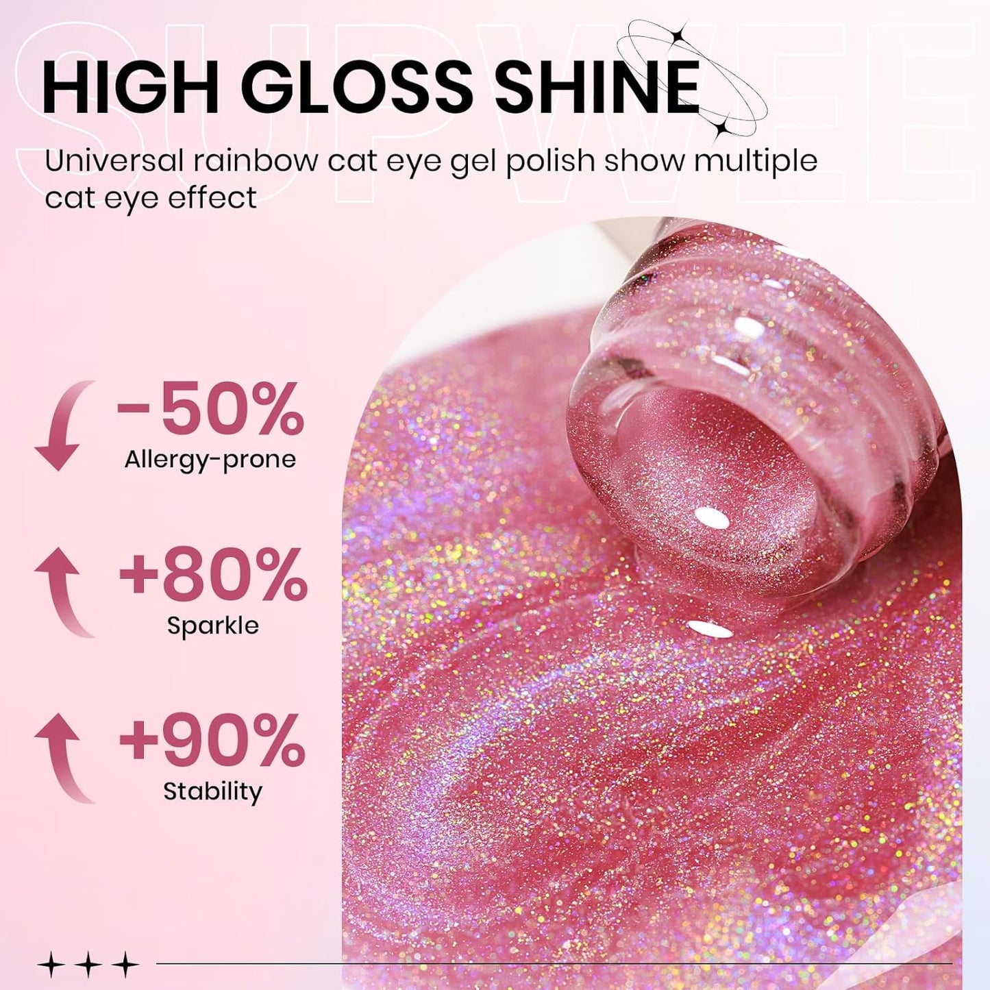 UV Gel Polish Cat Eye with Magnetic Nail Gel Polish Holographic Cat Eye Gels Nails for Home DIY 15ml/0.54fl oz with Magnet Soak Off UV Manicure Gift for Women Girls-Velvo Beauty