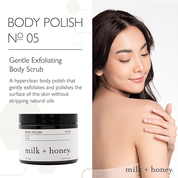 milk + honey Exfoliating Body Scrub No. 5 – Natural Sea Salt & Sugar Polish with Coconut, Lemon & Vanilla – Gentle Scrub for Sensitive Skin, Women & Men – 7 oz-Velvo Beauty