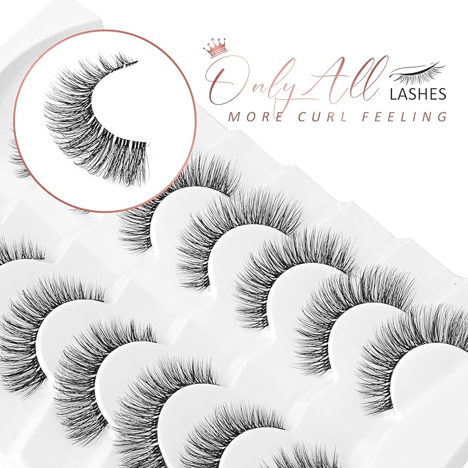 Onlyall Natural Eyelashes Mink False Eyelashes Natural Wispy Lashes Soft Clear Band Lashes Fluffy False Lashes 14MM A11-Velvo Beauty