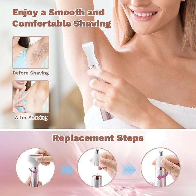 Electric Razors for Women, 5 in 1 Bikini Trimmer for Women, Wet/Dry Electric Shaver, Painless Womens Razor Shavers, Facial Hair Removal for Face Nose Eyebrow Arms Armpit Legs Pubic Area-Velvo Beauty