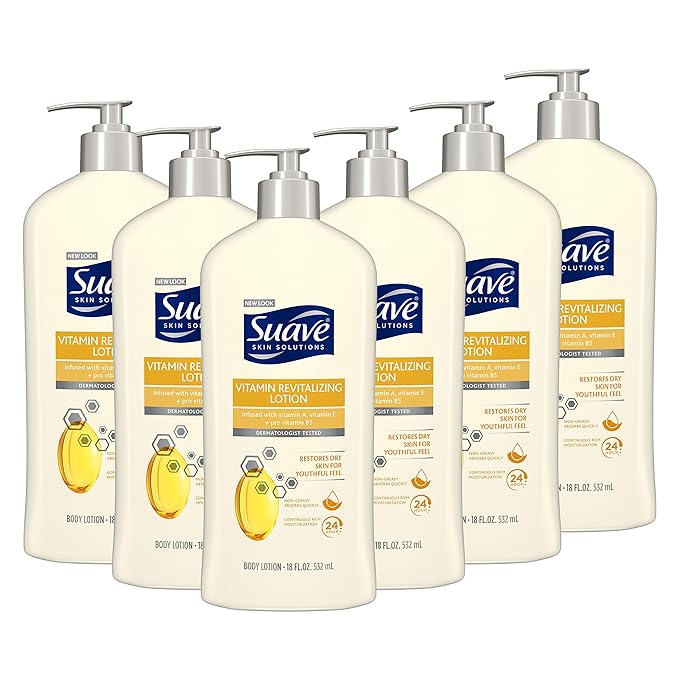 Suave Skin Solutions Body Lotion Revitalizing with Vitamin E, 18 Fl Oz (Pack of 6)-Velvo Beauty