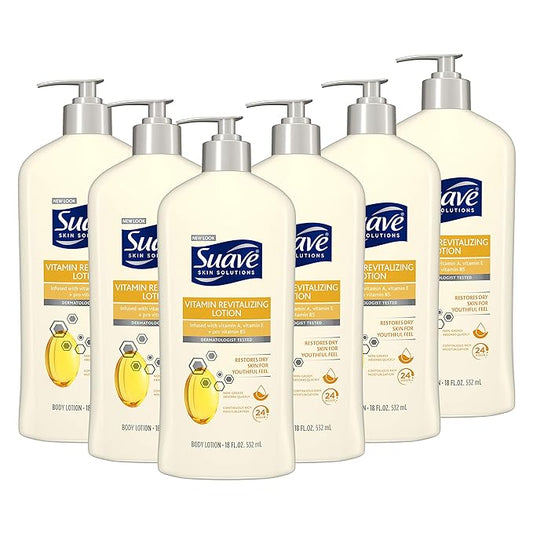 Suave Skin Solutions Body Lotion Revitalizing with Vitamin E, 18 Fl Oz (Pack of 6)-Velvo Beauty