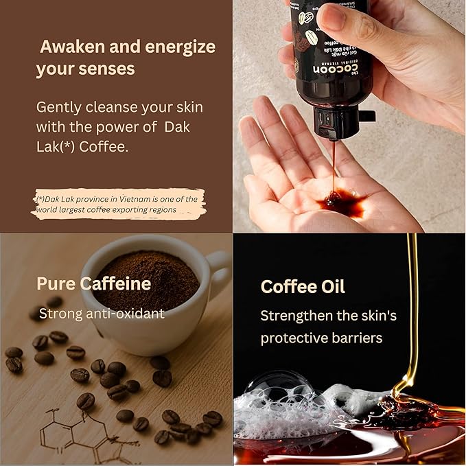 Cocoon Dak Lak Coffee Cleanser, Vegan Facial Cleanser Low PH, Daily Face Wash for All Skin Types, Gentle Makeup Remover, With Antioxidants for Glowing Skin & Less Visible Pores-Velvo Beauty