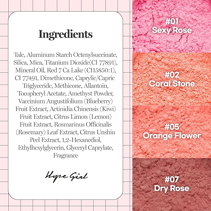 Hope Girl 3D Powder Blusher 0.17oz | Skin-Loving Korean Mini Blush for Cheeks and Eye Makeup w/Allantoin | K Beauty Cool Toned Vibrant Sunkissed Fine Powder Makeup Blush Cosmetics (#01 Sexy Rose)-Velvo Beauty
