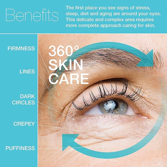 MD Complete Total Eye Treatment | Anti-Aging Hydrating Skin Renewal Eye Treatment | with Peptides, Vitamins C & E and Hyaluronic Acid for Wrinkles, Fine Lines and Crows Feet 0.5 fl oz-Velvo Beauty