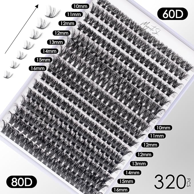DIY Lash Extensions Kit 320pcs Individual Lashes Clusters 60D 80D D Curl Eyelash Extension Kit with Applicator and Lash Bond&Seal,Clusters Lash Glue Remover For False Eyelash Mix 10-16mm (60D+80D KIT)-Velvo Beauty