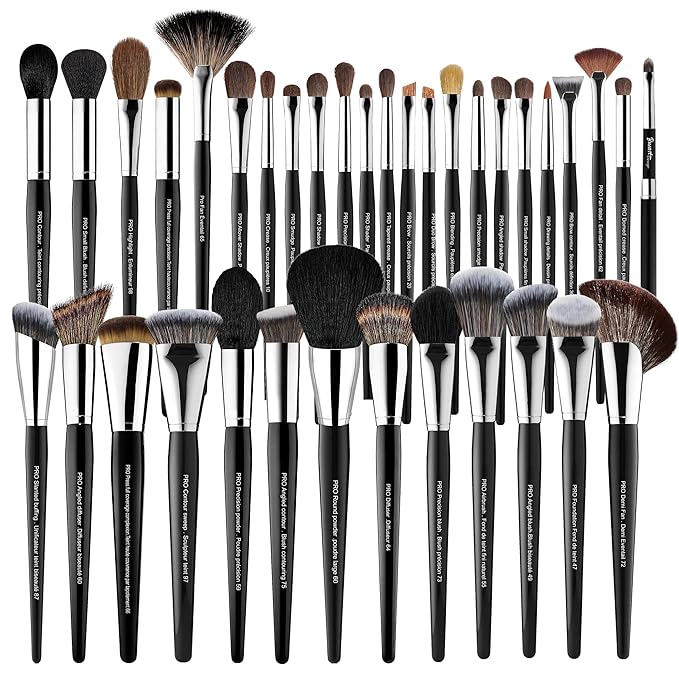Bueart Design 36Pcs PRO Grade Natural Goat Hair Pony Bristles Makeup Brushes Set with Super Holder Professional-Grade Precision & Luxury Brush for beauty enthusiasts&professionals Makeup Artist-Velvo Beauty