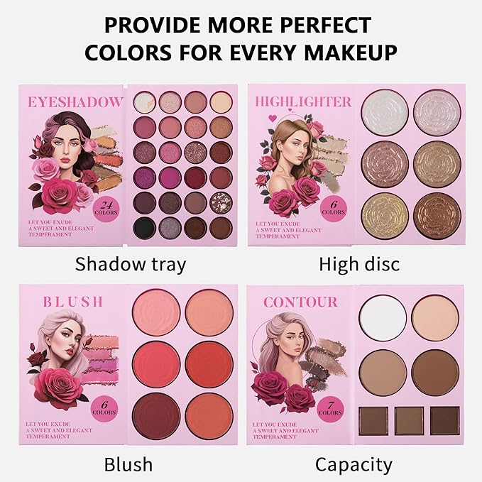 4-Layer Book-Style Foldable Makeup Palette Set | Portable & Long-Lasting | Contour Blush Highlight Eyeshadow, Professional 43 Shades, Suitable for Multiple Skin Tones & Makeup Looks, Gift Idea-Velvo Beauty