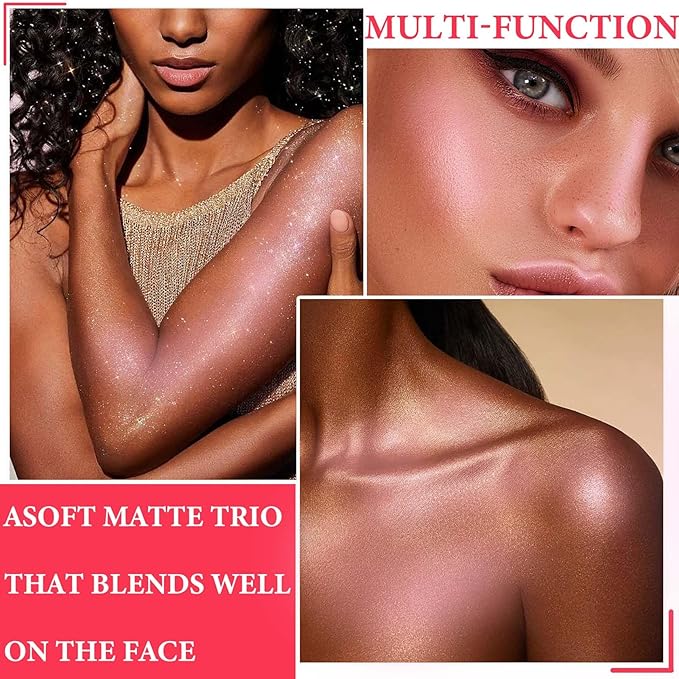 Face Glitter Blush Shimmer Waterproof Highlighter Blusher Powder,Facial Contour Corrector Long Lasting Glitter Illuminator Highlighter Palette Shimmer Highlight Makeup Palette(05#)-Velvo Beauty