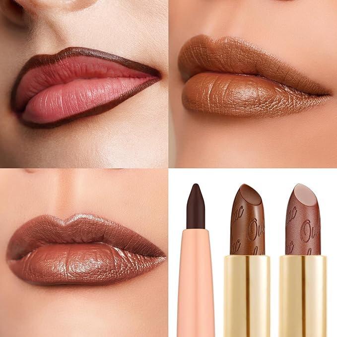 Oulac Lipstick & Lipliner Set 3PCS High Impact Lipcolor with Moisturizing Formula, Vegan Beauty, Full-Coverage Lip Color, Gift Lipstick for Women, 03+08+24-Velvo Beauty