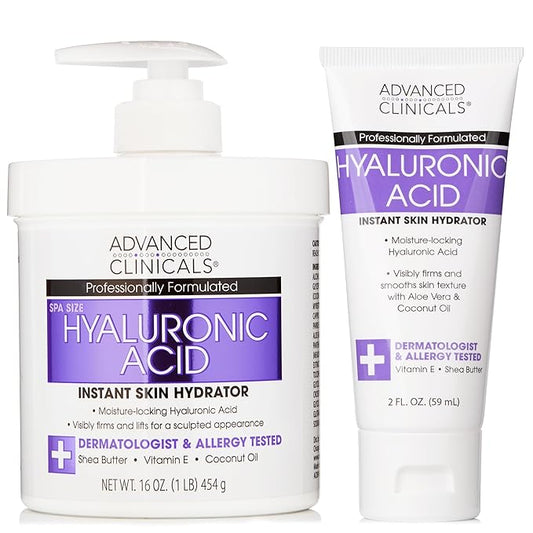 Advanced Clinicals Hyaluronic Acid Moisturizer Body Cream W/Vitamin E | Hydrating Cream & Body Lotion For Women & Men To Help Improve Look of Wrinkles, Dry Skin, Crepey Looking Skin, W/Travel Size-Velvo Beauty