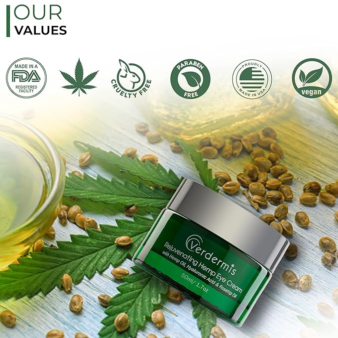 Rejuvenating Hemp Eye Cream with Hemp Oil, Hyaluronic Acid, Rosehip Oil, and Vitamins. Formulated to Treat the Sensitive Skin around the Eyes.-Velvo Beauty