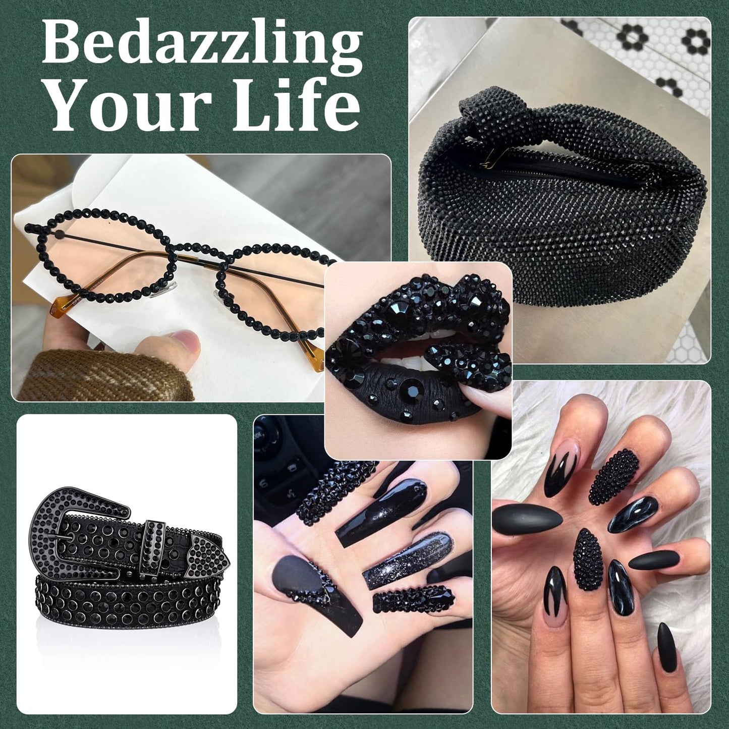 Resin Rhinestones for Crafting with B7000 Jewelry Glue, 2 Boxes Black Flatback Crystals with 3Pcs 10ml Glue for Bedazzling Crafts DIY Nail Art Makeup,Non Hotfix Gems for Clothing Shoes-Velvo Beauty