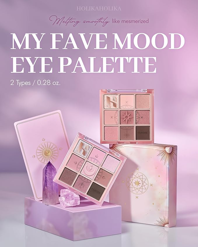 HOLIKA HOLIKA My Fave Mood 09 Taro Reader - 9 Colors Eye Palette - Pink & Purple Shades, Ideal for Cool-Tone Skin - Matte Shimmer Eyeshadow Kit - Multipurpose for Blusher - Flawless Finish, Soft-Velvo Beauty