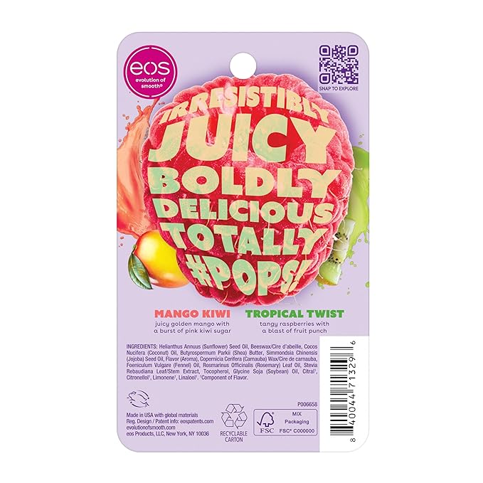 eos Flavorlab Pops! Lip Balm- Mango Kiwi & Tropical Twist, Limited-Edition, 0.14 oz, 2-Pack-Velvo Beauty